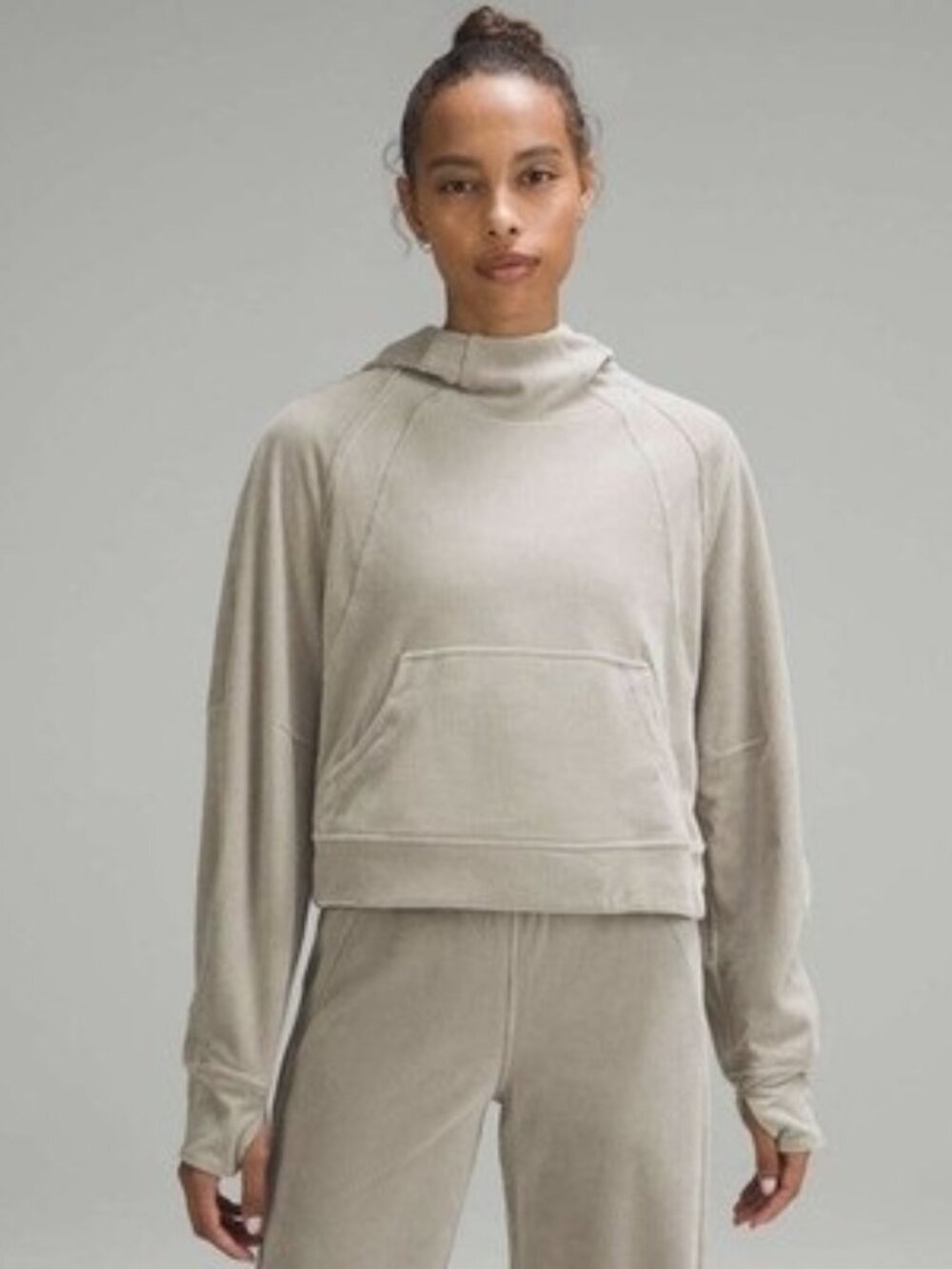 Lululemon Womens Scuba Oversized Velvet Cord Hoodie Top In Riverstone Size XS/S